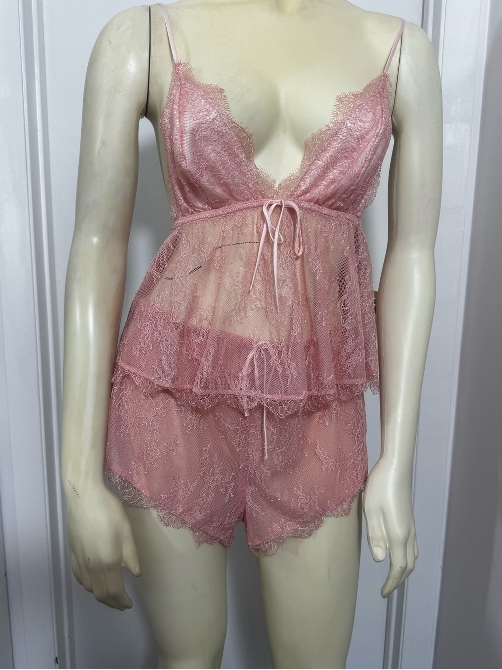 Victoria's Secret Pink Lace Sheer Babydoll & Shorts Set